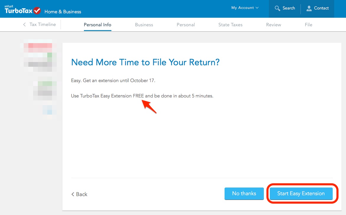 turbotax file extension online mail